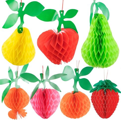 SnowTing 14 Pieces Tissue Honeycomb Fruit Decorations Paper Ball Apple Orange Strawberry Peach Pear with Hanging Rope Centerpiece for Hawaiian Tropical Luau Jungle Party Birthday Home Decor Supplies in Kuwait