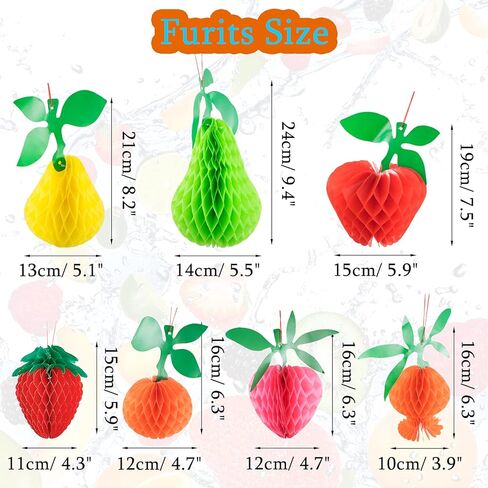 SnowTing 14 Pieces Tissue Honeycomb Fruit Decorations Paper Ball Apple Orange Strawberry Peach Pear with Hanging Rope Centerpiece for Hawaiian Tropical Luau Jungle Party Birthday Home Decor Supplies in Kuwait