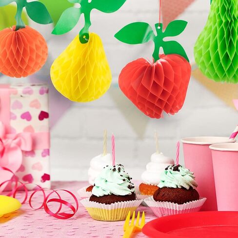 SnowTing 14 Pieces Tissue Honeycomb Fruit Decorations Paper Ball Apple Orange Strawberry Peach Pear with Hanging Rope Centerpiece for Hawaiian Tropical Luau Jungle Party Birthday Home Decor Supplies in Kuwait