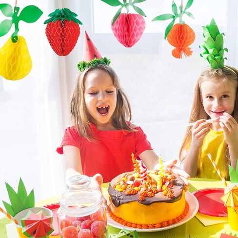 SnowTing 14 Pieces Tissue Honeycomb Fruit Decorations Paper Ball Apple Orange Strawberry Peach Pear with Hanging Rope Centerpiece for Hawaiian Tropical Luau Jungle Party Birthday Home Decor Supplies in Kuwait
