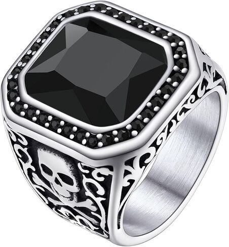 Richsteel Skull Black Onyx Ring for Men Retro X Bone Thumb Band Ring Punk Jewelry Custom Gift for him (Personalized Red/Blue/Green Stone) in Kuwait