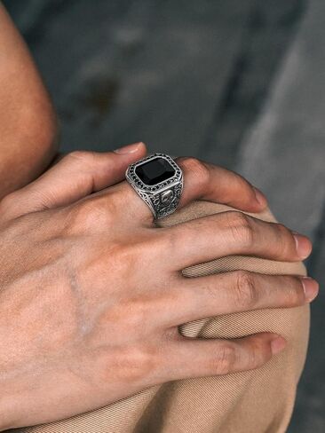 Richsteel Skull Black Onyx Ring for Men Retro X Bone Thumb Band Ring Punk Jewelry Custom Gift for him (Personalized Red/Blue/Green Stone) in Kuwait