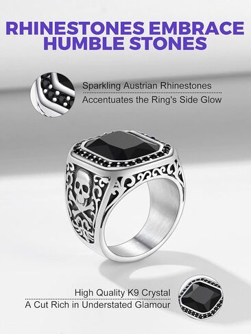 Richsteel Skull Black Onyx Ring for Men Retro X Bone Thumb Band Ring Punk Jewelry Custom Gift for him (Personalized Red/Blue/Green Stone) in Kuwait