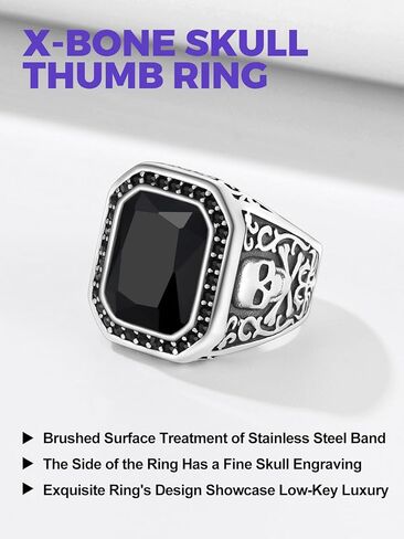 Richsteel Skull Black Onyx Ring for Men Retro X Bone Thumb Band Ring Punk Jewelry Custom Gift for him (Personalized Red/Blue/Green Stone) in Kuwait