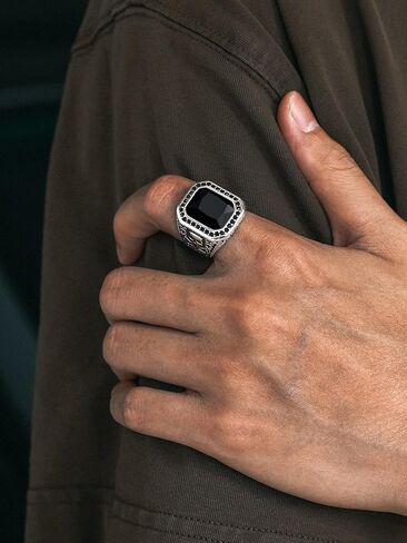 Richsteel Skull Black Onyx Ring for Men Retro X Bone Thumb Band Ring Punk Jewelry Custom Gift for him (Personalized Red/Blue/Green Stone) in Kuwait