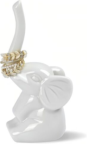 Elephant Ring Holder, Cute Ceramic Animal Wedding Ring Holder for Jewelry, Earrings, Necklaces, Elephant Gift for Women, Birthday, Wedding, Valentine's Day (White) in Saudi Arabia