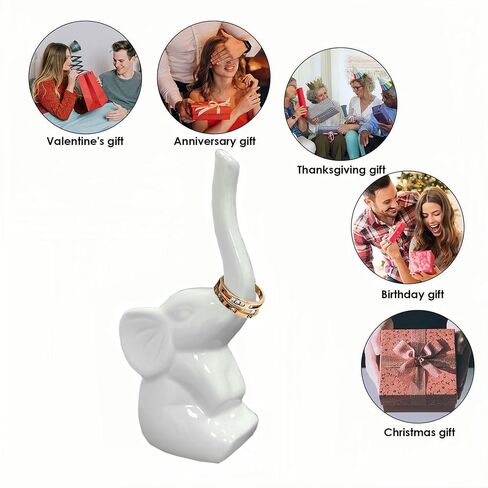 Elephant Ring Holder, Cute Ceramic Animal Wedding Ring Holder for Jewelry, Earrings, Necklaces, Elephant Gift for Women, Birthday, Wedding, Valentine's Day (White) in Saudi Arabia