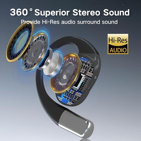 سماعات أذن ZIHNIC True لاسلكية مفتوحة مع ميكروفون، سماعات أذن بلوتوث مع خطافات للأذن، مقاومة للتعرق XP5، شحن سريع، وقت تشغيل 35 ساعة، متوافقة مع أي هاتف - أسود in Kuwait