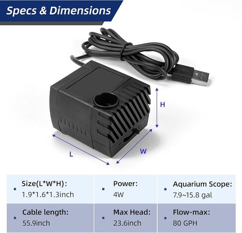 مضخة مياه صغيرة 4 وات 80 جيجا في الساعة للنوافير: تصميم منخفض الضوضاء وصغير الحجم ومريح لأحواض السمك الصغيرة وخزانات الأسماك وموزعات مياه الحيوانات الأليفة ونوافير سطح المكتب وغيرها من المعدات المماثلة in Kuwait