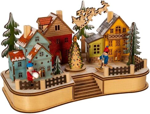 Kurt S. Adler Engineered Wood Kurt Adler 7.08-Inch Battery-Operated Musical LED Motion Village House, Multi in Saudi Arabia