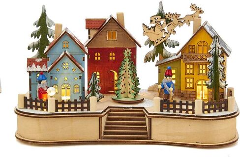 Kurt S. Adler Engineered Wood Kurt Adler 7.08-Inch Battery-Operated Musical LED Motion Village House, Multi in Saudi Arabia