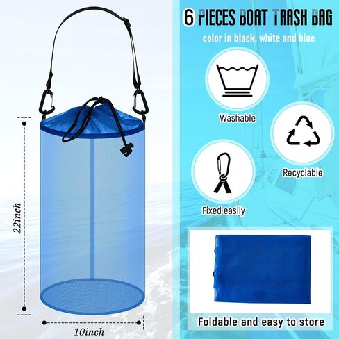 6 Pcs Boat Trash Bag Hoop Mesh Trash Bags, Reusable Outdoor Garbage Can Container Boat Accessories Organizer Storage Bag for Kayak Marine Camping Fishing Men Women, 3 Colors in Kuwait