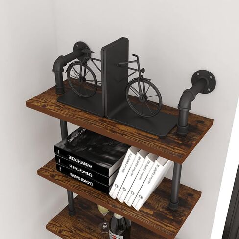 HOMEKAYT Industrial Pipe Shelf Rustic Wood Wall Shelf Ladder Bookshelf Wall Mounted Storage Decor Shelf for Home, Office, Living Room(6-Tier)-Black in Saudi Arabia