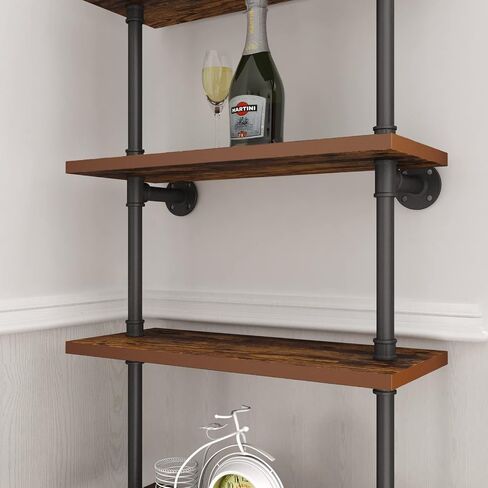 HOMEKAYT Industrial Pipe Shelf Rustic Wood Wall Shelf Ladder Bookshelf Wall Mounted Storage Decor Shelf for Home, Office, Living Room(6-Tier)-Black in Saudi Arabia