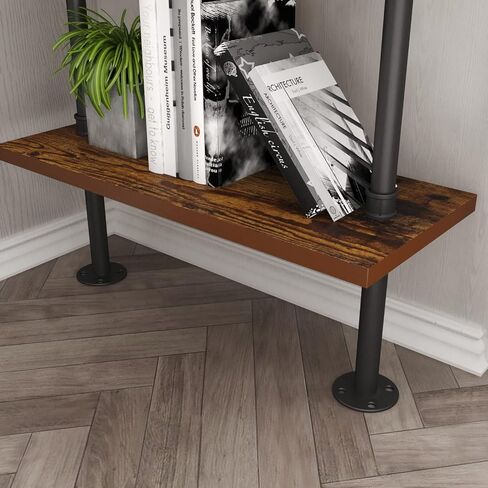 HOMEKAYT Industrial Pipe Shelf Rustic Wood Wall Shelf Ladder Bookshelf Wall Mounted Storage Decor Shelf for Home, Office, Living Room(6-Tier)-Black in Saudi Arabia