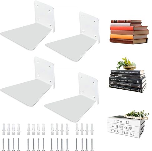 Invisible Floating Bookshelf - Modern White Wall Mount Metal Shelves for Room, Bedroom Bookcase, Small Bookshelf with Minimalist Design, Sleek Storage for Books & Decoratives（6PCS） in Saudi Arabia