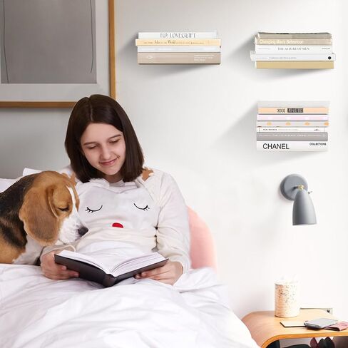 Invisible Floating Bookshelf - Modern White Wall Mount Metal Shelves for Room, Bedroom Bookcase, Small Bookshelf with Minimalist Design, Sleek Storage for Books & Decoratives（6PCS） in Saudi Arabia