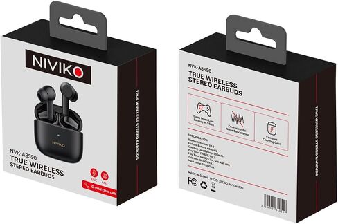NVK-A8590 Bluetooth 5.3 Wireless Earbuds with Wireless Charging Case Stereo Headphones in Ear Active Noise Canceling IPX5 Waterproof Premium Sound with Deep Bass for Sport Black in Saudi Arabia