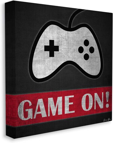 Stupell Industries Game On Bold Gamer Phrase Retro Controller Canvas Wall Art, 17 x 17, Grey in Saudi Arabia