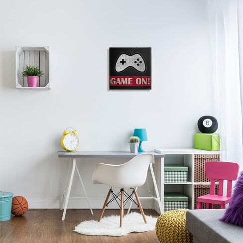 Stupell Industries Game On Bold Gamer Phrase Retro Controller Canvas Wall Art, 17 x 17, Grey in Saudi Arabia