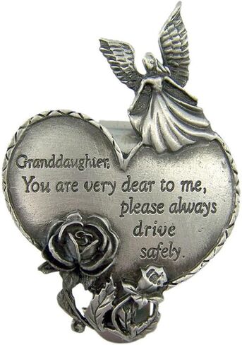 Fine Pewter Grandaughter Drive Safely Guardian Angel Heart Visor Clip, 2 3/4 Inch in Kuwait