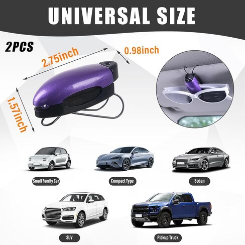 قطعتان من حاملات النظارات الشمسية للسيارة، مشبك شماعة النظارات لواقي الشمس في السيارة، مشبك بطاقة التذاكر لتثبيت النظارات الشمسية، ملحقات حاجب السيارات العالمي للنظارات بأحجام مختلفة (أرجواني) in Saudi Arabia
