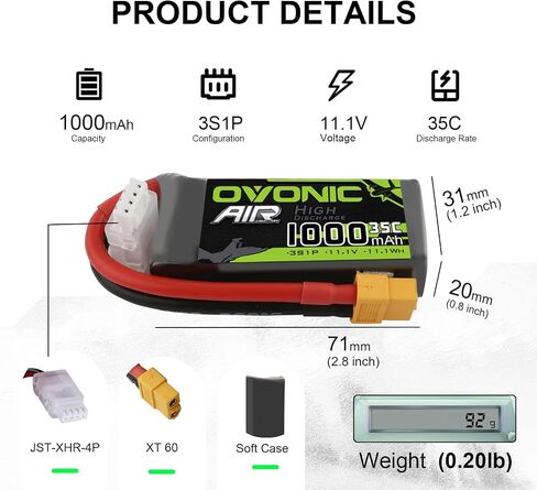 OVONIC 3S Lipo Battery 35C 1000mAh 11.1V Lipo Battery with XT60 Connector for RC Airplane Helicopter Quadcopter FPV Racing Drone in Saudi Arabia