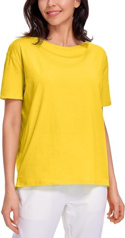 CRZ YOGA Women's Pima Cotton Short Sleeve Shirts Loose Fit Gym Workout T-Shirt Athletic Casual Tops High Visibility Yellow Small in Saudi Arabia