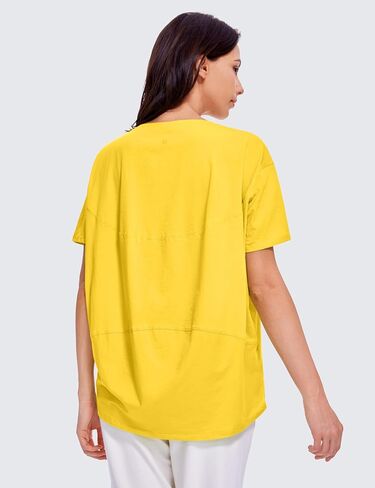 CRZ YOGA Women's Pima Cotton Short Sleeve Shirts Loose Fit Gym Workout T-Shirt Athletic Casual Tops High Visibility Yellow Small in Saudi Arabia