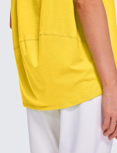 CRZ YOGA Women's Pima Cotton Short Sleeve Shirts Loose Fit Gym Workout T-Shirt Athletic Casual Tops High Visibility Yellow Small in Saudi Arabia