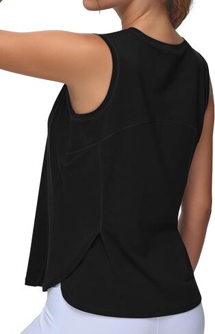 قمصان اليوغا النسائية بدون أكمام من Origiwish، قمصان يوجا فضفاضة قابلة للتنفس مع فتحات جانبية in Kuwait