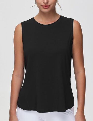 قمصان اليوغا النسائية بدون أكمام من Origiwish، قمصان يوجا فضفاضة قابلة للتنفس مع فتحات جانبية in Kuwait