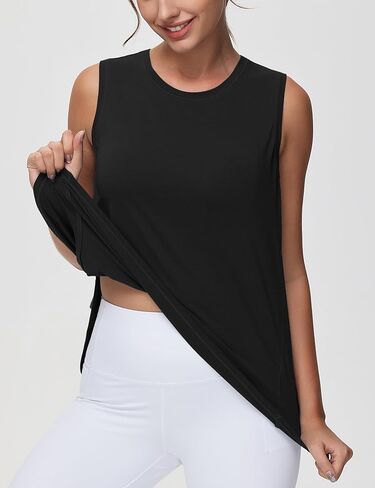 قمصان اليوغا النسائية بدون أكمام من Origiwish، قمصان يوجا فضفاضة قابلة للتنفس مع فتحات جانبية in Kuwait