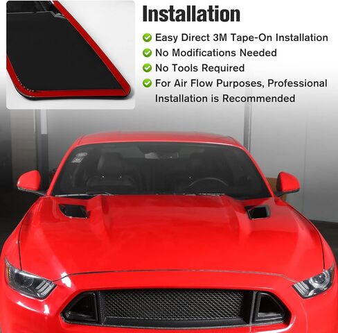 Hood Vent, Black Bonnet Hood Vent Scoop Cover, External Accessories, Black Hood Vent Trim Cover for Ford Mustang 2015 2016 2017 in Saudi Arabia