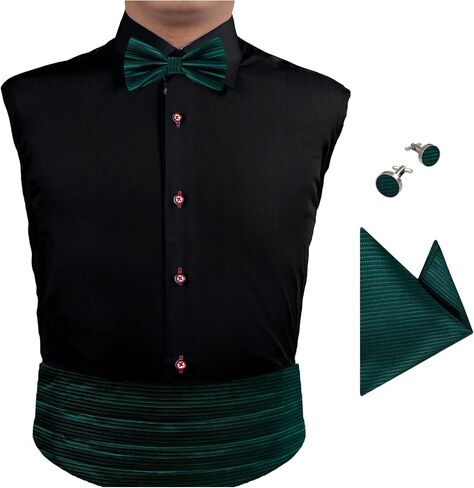 Dan Smith Mens Cumberbund Elastic-Band Clip-On Adjustable Bow Ties Hanky Cufflink Set in Saudi Arabia