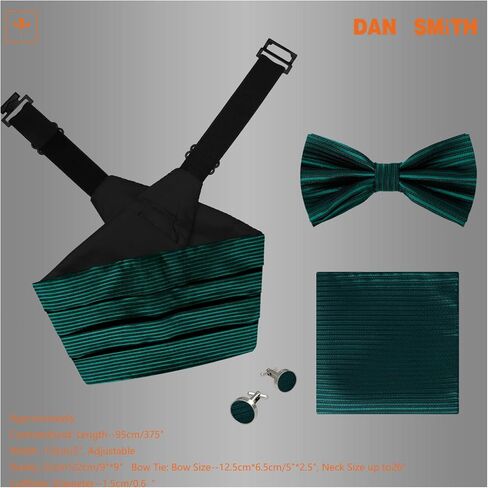 Dan Smith Mens Cumberbund Elastic-Band Clip-On Adjustable Bow Ties Hanky Cufflink Set in Saudi Arabia