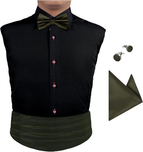 Dan Smith Mens Cumberbund Elastic-Band Clip-On Adjustable Bow Ties Hanky Cufflink Set in Saudi Arabia