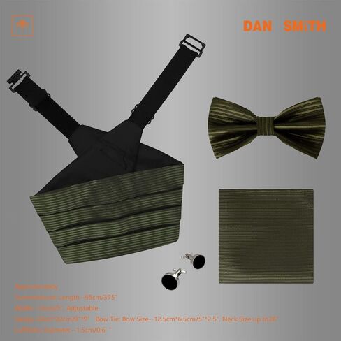 Dan Smith Mens Cumberbund Elastic-Band Clip-On Adjustable Bow Ties Hanky Cufflink Set in Saudi Arabia
