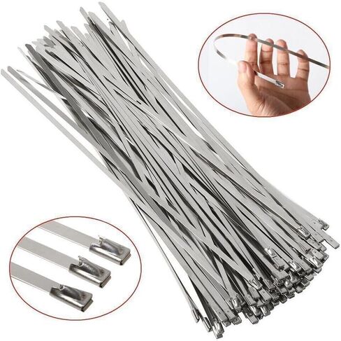 ربطات عنق معدنية بسحاب 11.8 بوصة (300 مم) 100 قطعة 304 ربطات عنق من الفولاذ المقاوم للصدأ شديدة التحمل متعددة الأغراض ذاتية القفل للآلات والمركبات ولفائف العادم والمزارع والأنابيب والأسقف والكابلات والسياج الخارجي in Kuwait