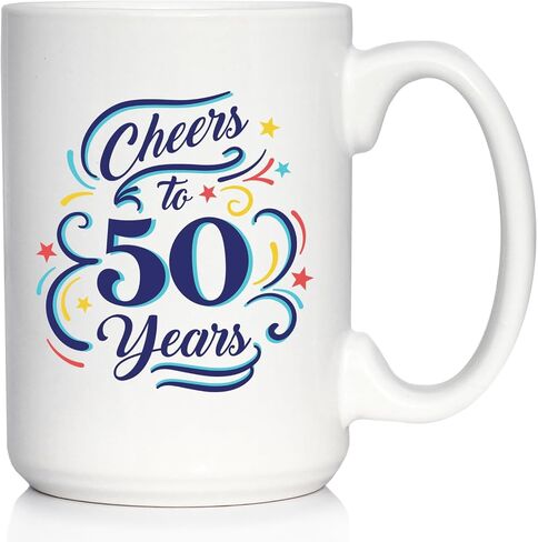 Cheers to 50 Years - Coffee Mug Gifts for Women & Men - 50th Anniversary Party Decor - 11oz White Ceramic Mug in Saudi Arabia