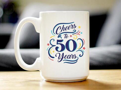 Cheers to 50 Years - Coffee Mug Gifts for Women & Men - 50th Anniversary Party Decor - 11oz White Ceramic Mug in Saudi Arabia