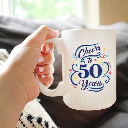 Cheers to 50 Years - Coffee Mug Gifts for Women & Men - 50th Anniversary Party Decor - 11oz White Ceramic Mug in Saudi Arabia
