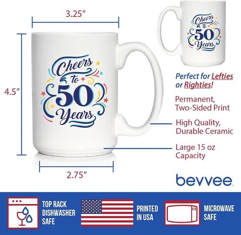 Cheers to 50 Years - Coffee Mug Gifts for Women & Men - 50th Anniversary Party Decor - 11oz White Ceramic Mug in Saudi Arabia