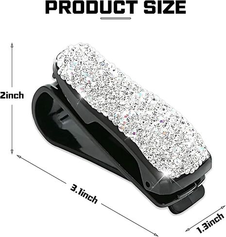 2 PCS Bling Car Sun Visor Glasses Clip, 3.05" x 1.93" x 1.34" Rhinestone-Encrusted Card Ticket Shockproof Holder, Universal Car Fashion Accessory, Product Compatible with Most Models (Black) in Saudi Arabia