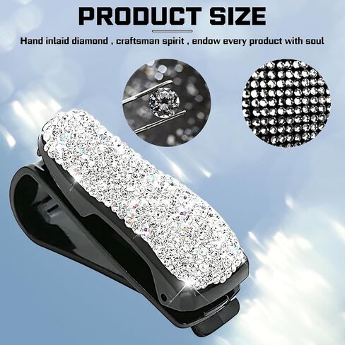 2 PCS Bling Car Sun Visor Glasses Clip, 3.05" x 1.93" x 1.34" Rhinestone-Encrusted Card Ticket Shockproof Holder, Universal Car Fashion Accessory, Product Compatible with Most Models (Black) in Saudi Arabia