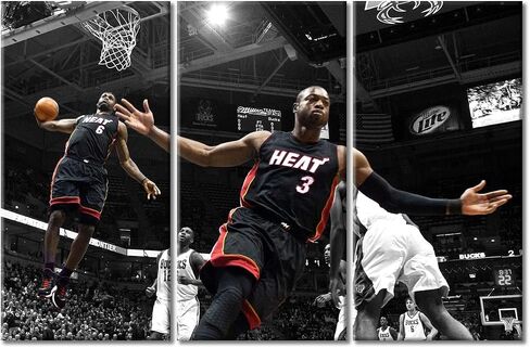 لوحة فنية جدارية باللونين الأبيض والأسود لغرفة المعيشة، لوحات LeBron James وD-Wade Alley-oop على القماش، صور كرة السلة الأمريكية، عمل فني ديكور المنزل، إطار خشبي جيكلي ممتد جاهز للتعليق، 60 بوصة عرض × 40 ارتفاع in Saudi Arabia