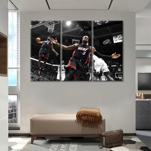 لوحة فنية جدارية باللونين الأبيض والأسود لغرفة المعيشة، لوحات LeBron James وD-Wade Alley-oop على القماش، صور كرة السلة الأمريكية، عمل فني ديكور المنزل، إطار خشبي جيكلي ممتد جاهز للتعليق، 60 بوصة عرض × 40 ارتفاع in Saudi Arabia