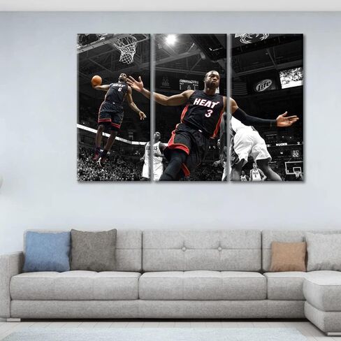 لوحة فنية جدارية باللونين الأبيض والأسود لغرفة المعيشة، لوحات LeBron James وD-Wade Alley-oop على القماش، صور كرة السلة الأمريكية، عمل فني ديكور المنزل، إطار خشبي جيكلي ممتد جاهز للتعليق، 60 بوصة عرض × 40 ارتفاع in Saudi Arabia
