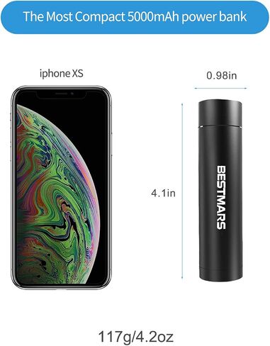 Ultra-Compact Portable Charger The Smallest 5000mAh Mini Power Bank with Fast Charge 2.4A Output for iPhone 15 14 13 12 11 X XS MAX XR 8 7 6s Plus iPad Samsung Galaxy Cell Phone & More Black in Saudi Arabia