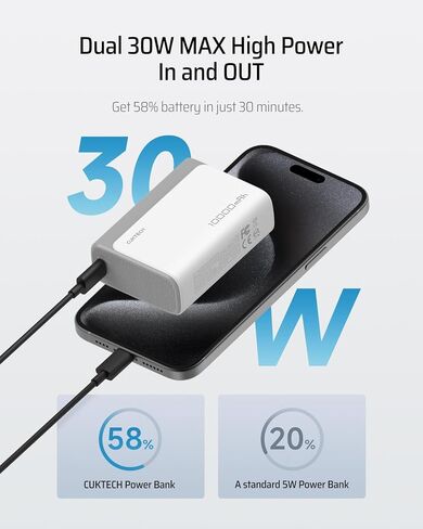 30W Mini Power Bank, 10,000mAh Portable Charger with PPS PD3.0, Dual-Charging Ports Battery Pack, Compatible with iPhone 15/14 Series, iPad Air/Pro, Samsung S24 Ultra, Surface Pro, Switch etc in Saudi Arabia